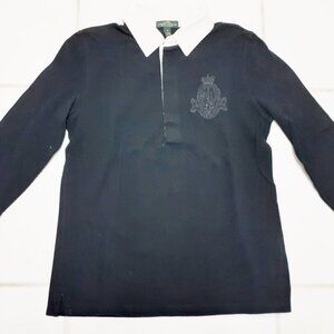 RALPH LAUREN JEANS CO LRL KNIT TOP SHIRT WITH LARGE BLACK EMBROIDERED LOGO M